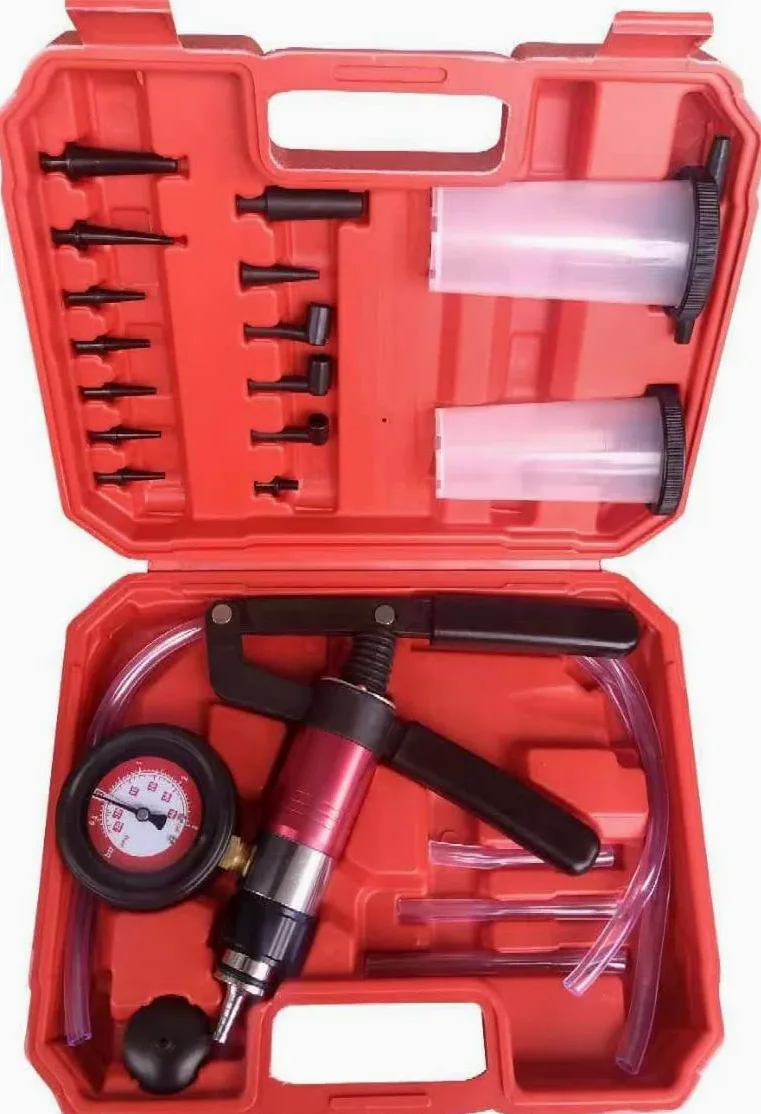 23 piezas de bomba de vacío de mano probador de purga de frenos, sistema de frenos herramientas de purga con adaptadores y 2 botellas de depósito, freno automotriz para coche, camión