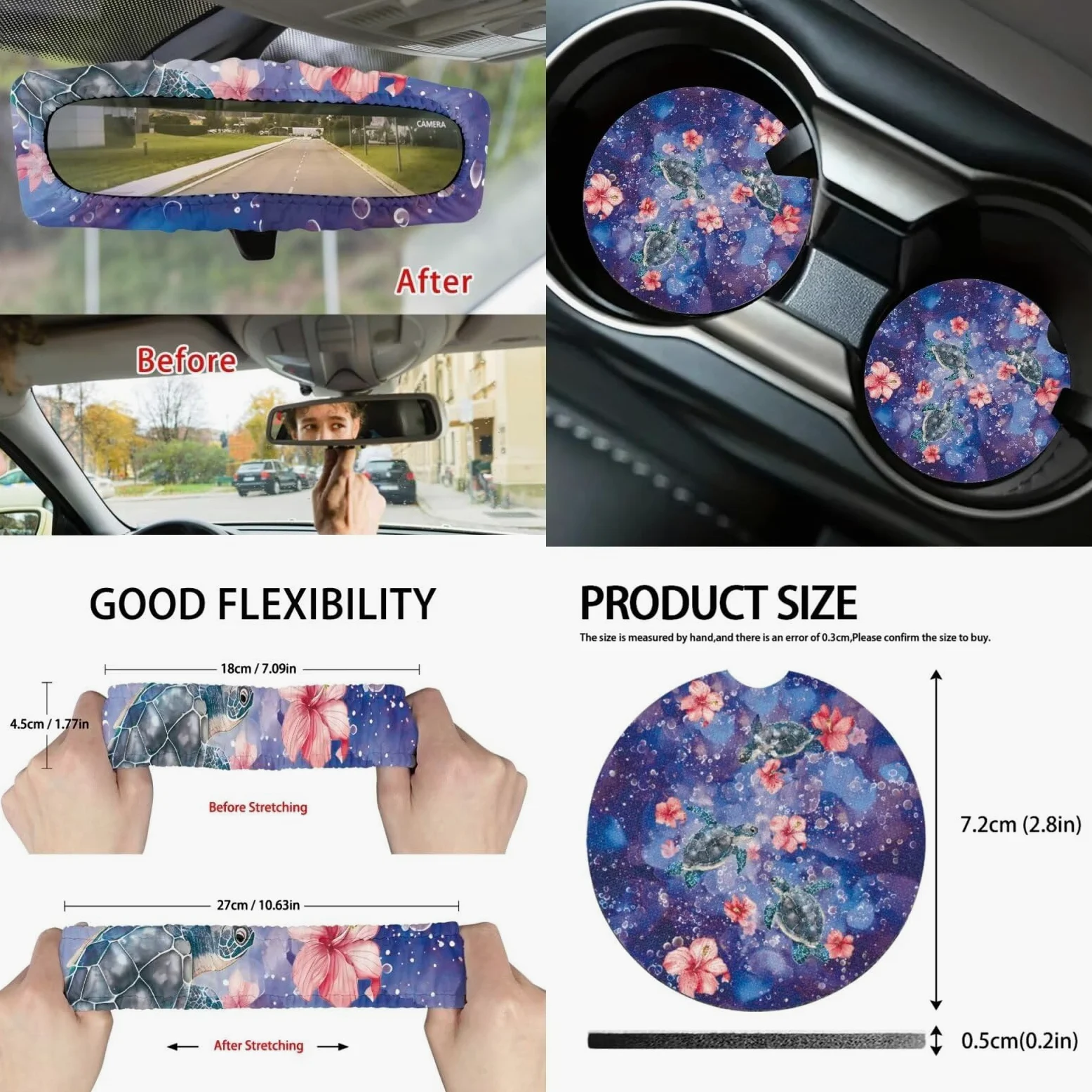 Juego de 15 fundas para volante, cojín para cinturón de seguridad, soporte para gafas de sol, soporte para espejo retrovisor, llavero y accesorios de coche
