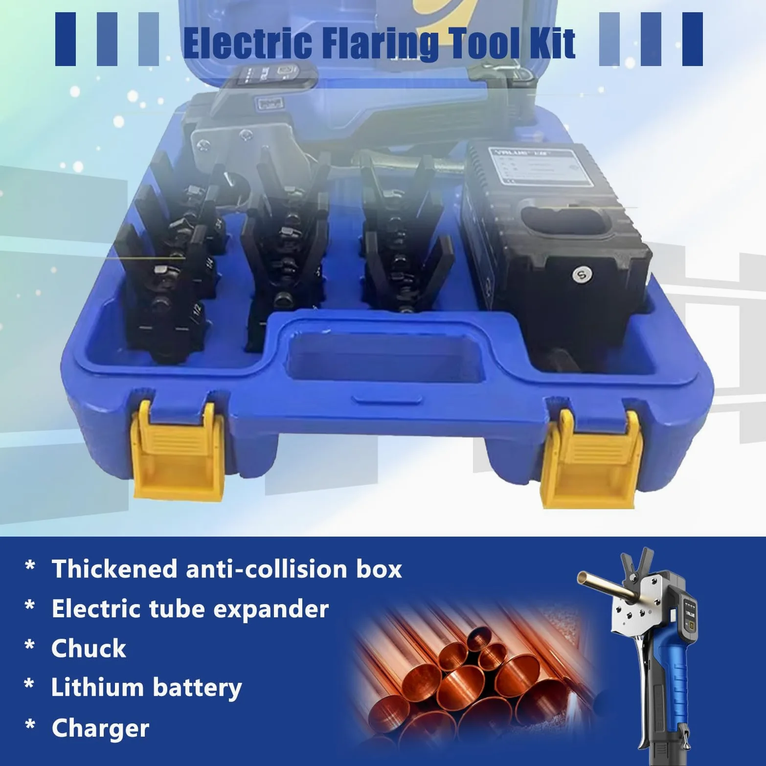 Kit de herramientas de ensanchamiento para tubos de cobre suave, aluminio y latón, ideal para HVAC, aire acondicionado, refrigeradores, reparaciones de automóviles, incluye herramienta de estampado y