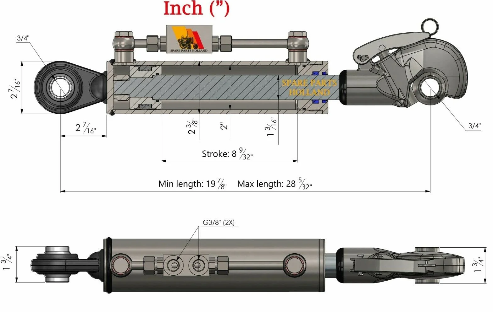 Cat 1-1 Tercer Punto Hidráulico 505-715 mm Enganche Rápido Bloque Bloqueo 2 Mangueras