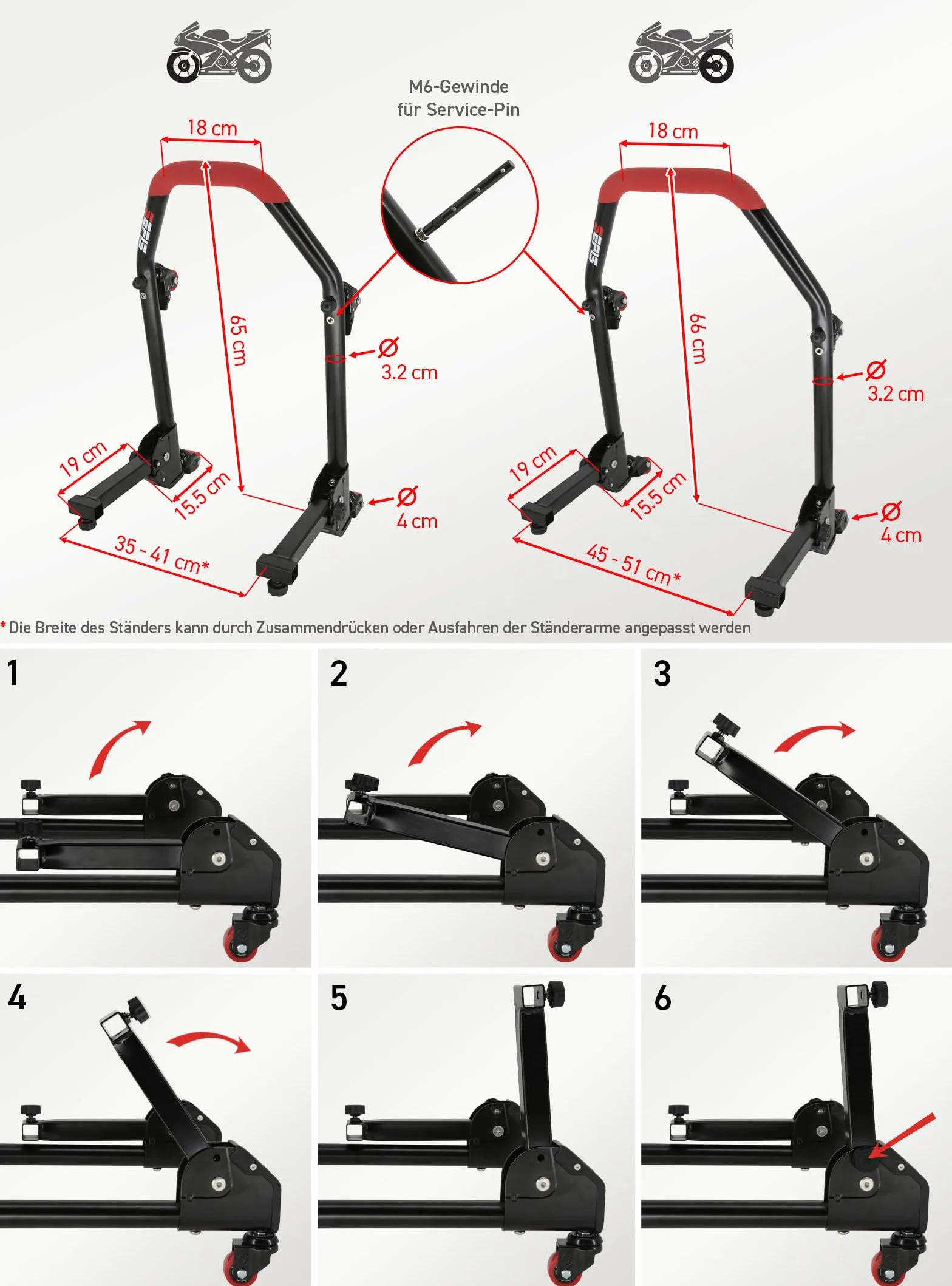 SEFIS M20U - Juego de soporte para motocicleta + bujes prisma M8 para rueda trasera, elevador de moto, soporte de servicio trasero plegable (para BMW S1000RR / R/XR M1000RR / R/XR)