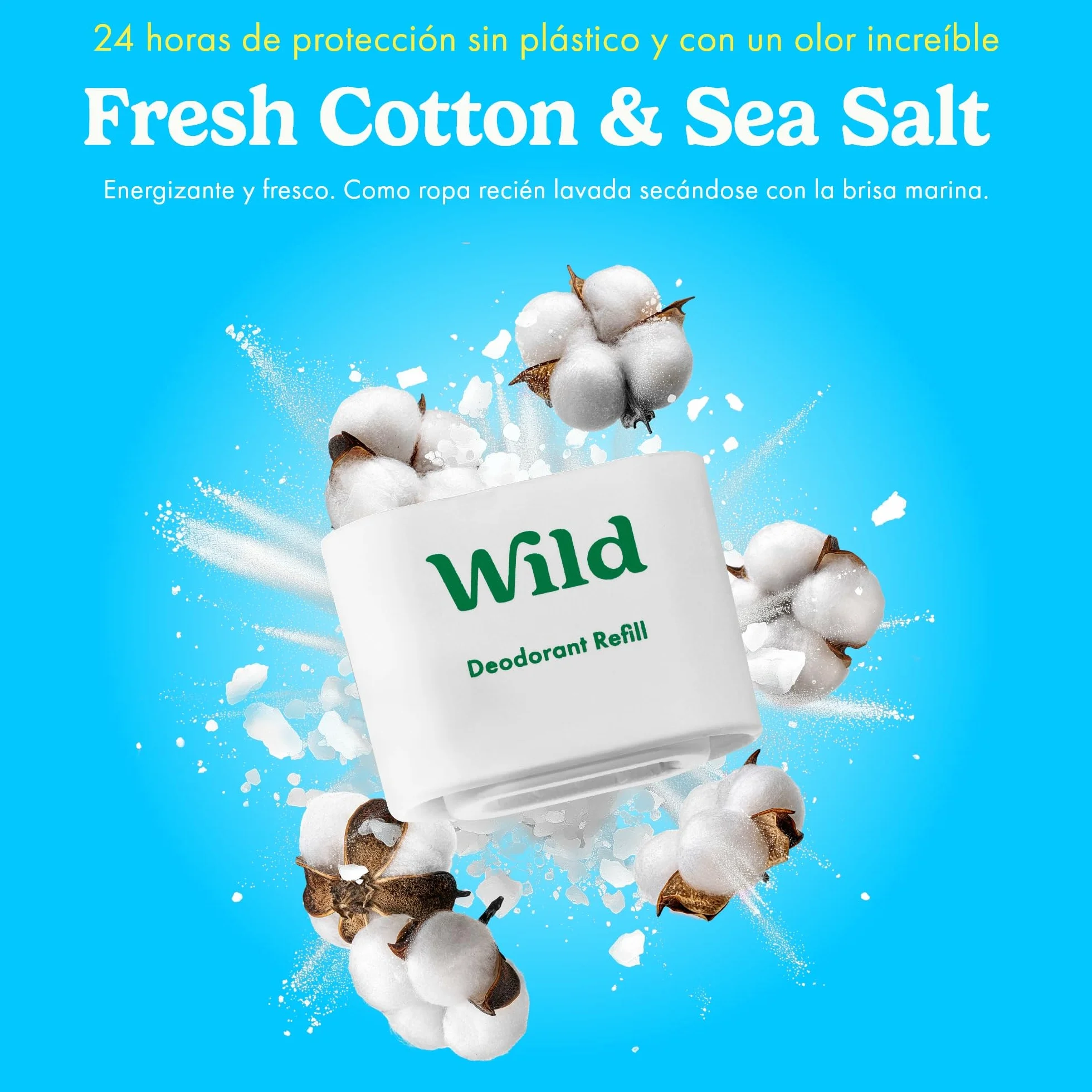 Wild Desodorante Natural Recargable Sin Aluminio Pack Variado con Esencias Fresh Cotton, Sea Salt, Cherry Blossom & Coconut Vanilla