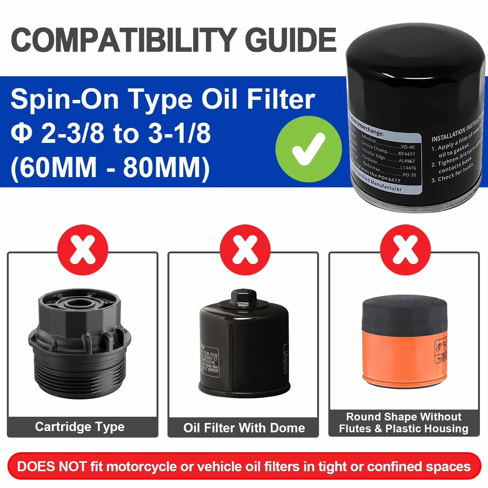 Spurtar Llave Filtro Aceite Coche 60-80mm herramienta de extracción de filtro de aceite ajustable, herramienta universal perfecta para filtros de cambio de aceite pequeños y medianos