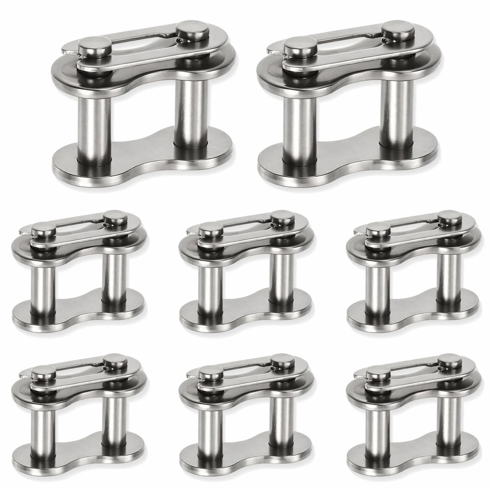 8 piezas de eslabones maestros de cadena 428, eslabones de cadena de aleación de aluminio para moto de cross, quad, ATV, minimoto y scooter, color plata.