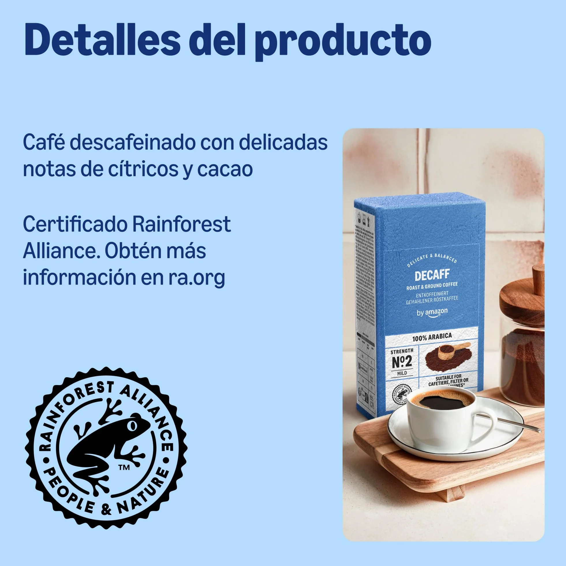 Amazon Descafeinado Café Molido Tueste Natural 100% Arábica 250g