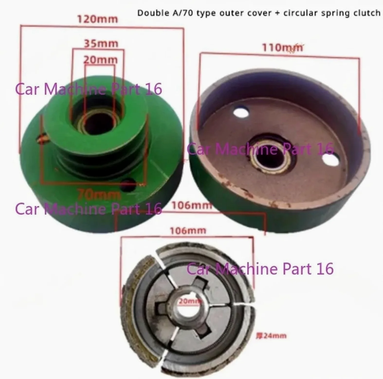 Compatible con motor de gasolina 170F, motor diésel, embrague centrífugo automático, embrague de eje 168F20, polea de timón. Embrague Asamblea Sets para Embrague(3)