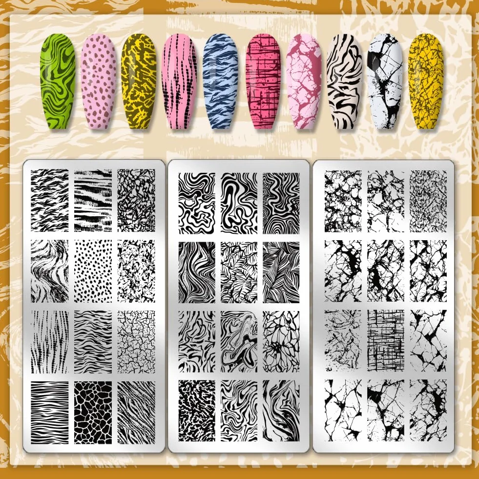 Lote de 3 placas de estampación de mármol para uñas, manicura, decoración