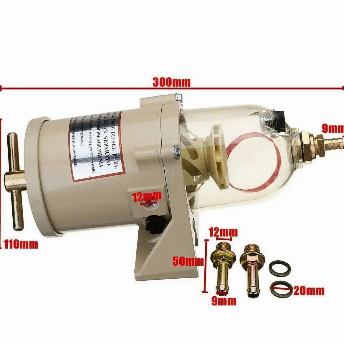Filtro Diesel para Coche Filtro de combustible diésel para motor marino 500FG 500FH, separador aceite/agua, barcos marinos, camiones 90GPH para coche Filtro Gasoil(With heating rod 24v)