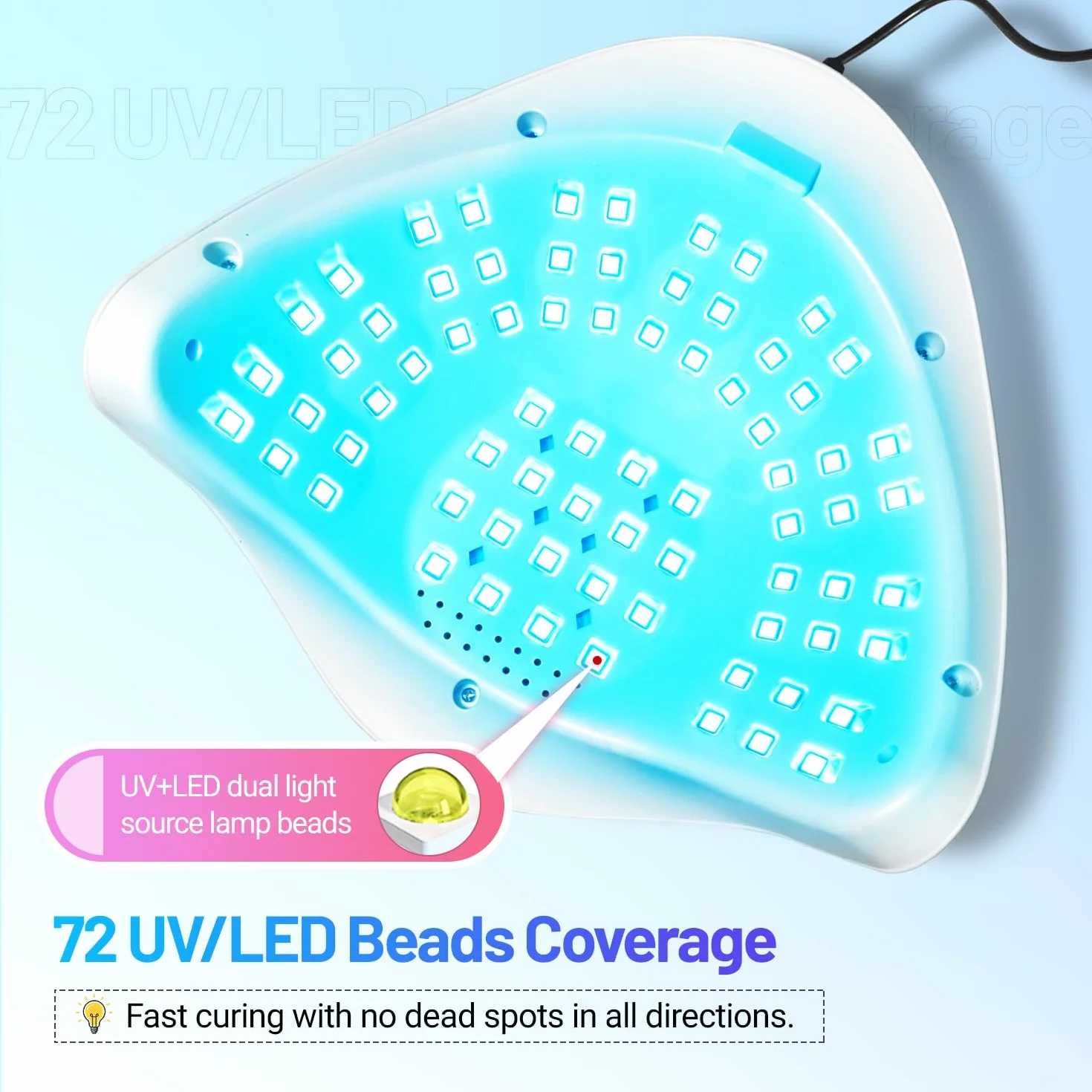 JODSONE Lámpara de uñas UV LED 320W 72 luces duales, 4 temporizadores 10/30/60/99s