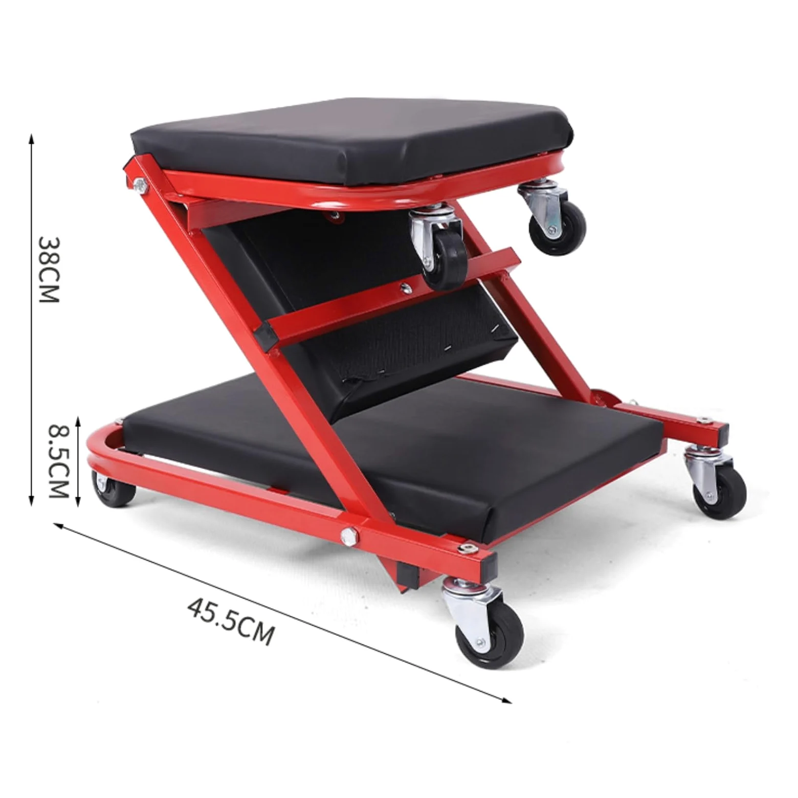 harayaa de Trabajo Plegable Diseñada como Taburete de Reparación con Respaldo Acolchado Soporte Inclinado y Ruedas Móviles Adecuada para Talleres y, Negro+Rojo, 36 Pulgadas