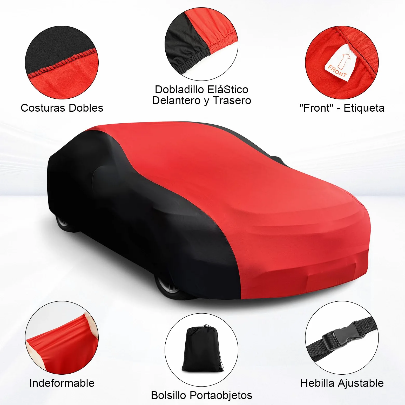 Funda Coche EláStica Interior, Funda para Coche Universal para Deportivo, SUV Mediano, Dedán de Lujo, Transpirable y a Prueba de Polvo, Suave y CóModo, Ajustado, Negro y Rojo, XL
