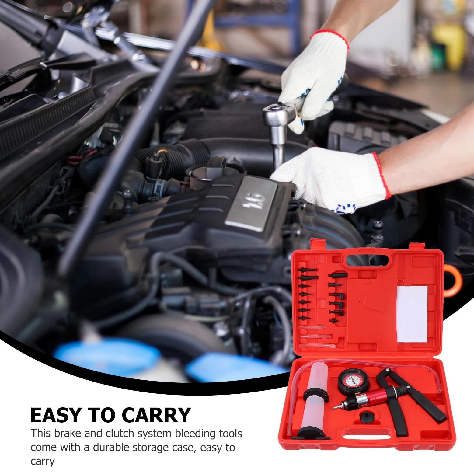ORFOFE Kit Manual de Purga de Líquido de Frenos y Embrague para Coche, Bomba de Vacío Mangueras Transparentes, Herramienta para Cambio de Aceite de Freno y Dirección Asistida,