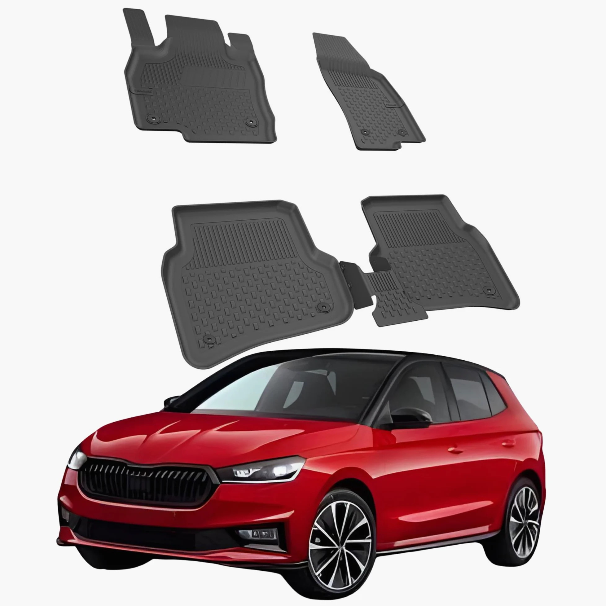 Alfombrillas de Coche compatibles con Skoda Fabia 2021-2026 | 4.5D Premium TPE Goma Antideslizante Alfombrillas de Goma Impermeable Coche Coche Negro