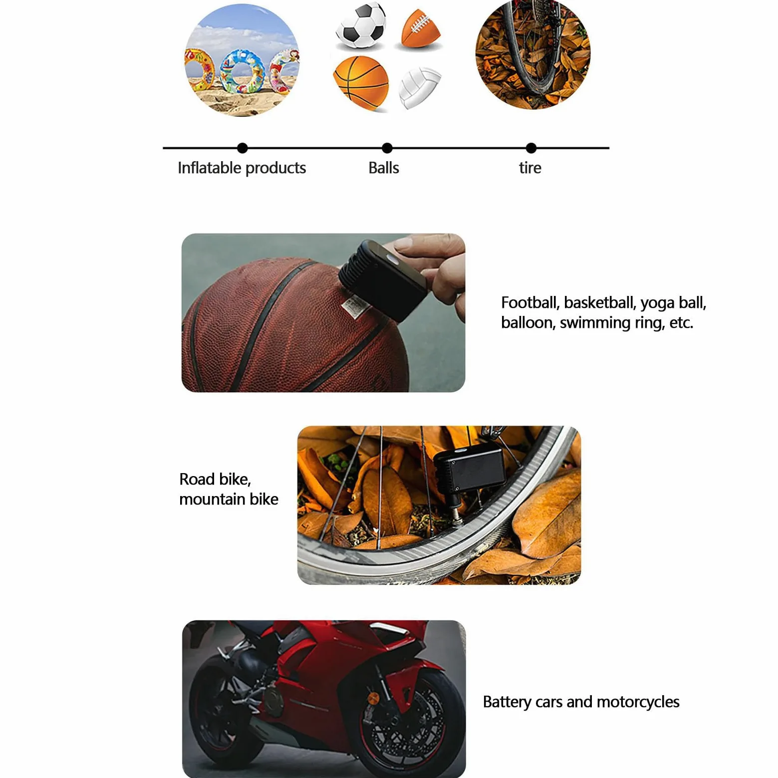 Inflador de Neumáticos para Bicicleta Inflador Eléctrico Portátil Para | Bomba De Aire Para Ruedas para Balones Bicicleta Moto Viaje
