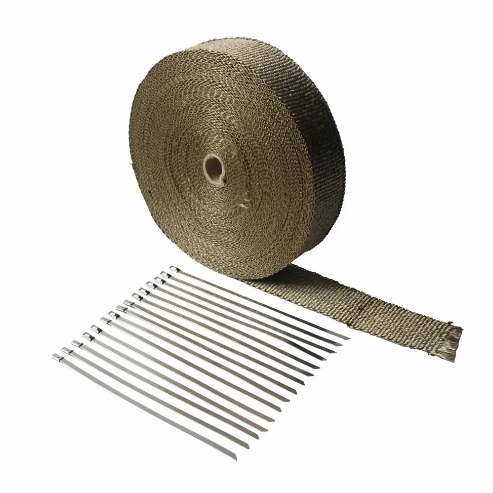 LEDAUT - Rollo de cinta de fibra de vidrio para tubo de escape de titanio de motocicleta, con bridas de acero inoxidable
