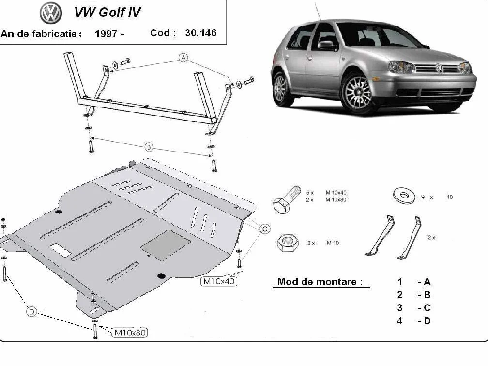 Placa protectora de cárter para motor compatible con VW Golf 4 (1998-2006)