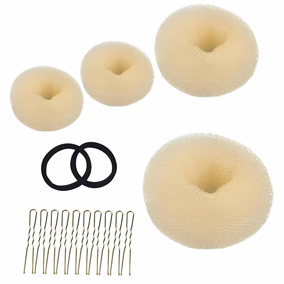 Donut Moño Kit 3 Piezas Beige, 10 Horquillas Doradas, Accesorios de Peinado para Bailarinas