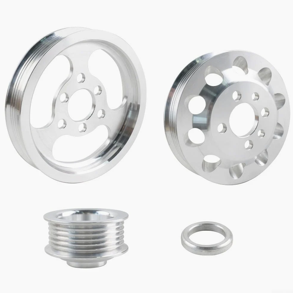 Kit de polea de cigüeñal de aluminio billet de 3 piezas para Golf GTI Jea 1.8T 2.0L 1999-2005 OEM ajuste actualización del motor (plata)