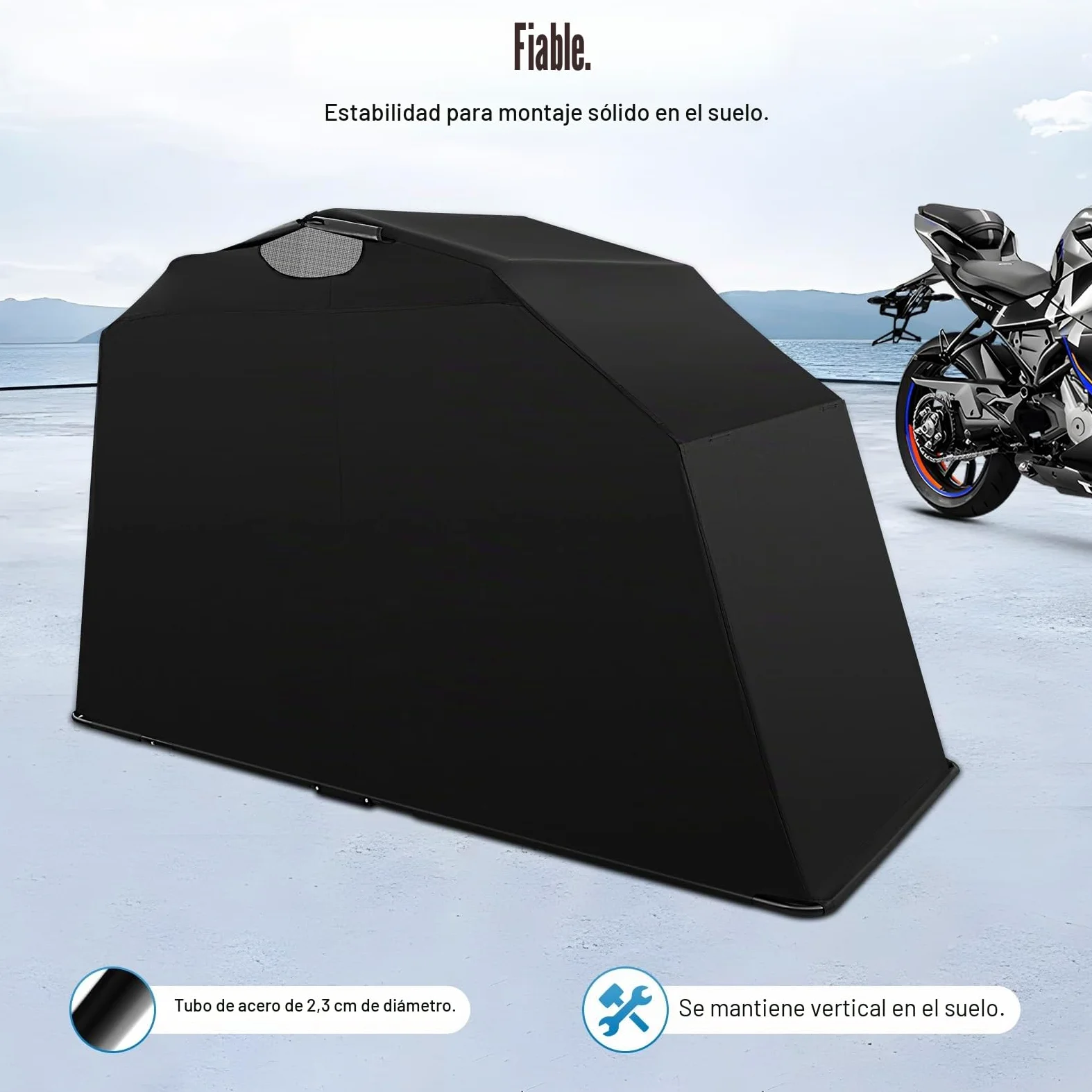 Garaje para moto, quad, lona de protección, tienda plegable impermeable, universal, resistente al polvo, con rayas impermeables, color negro