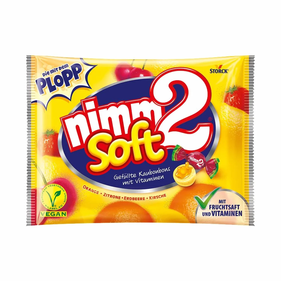 nimm2 Soft Caramelos Masticables Rellenos de Zumo de Frutas con Vitaminas Bolsa 800g