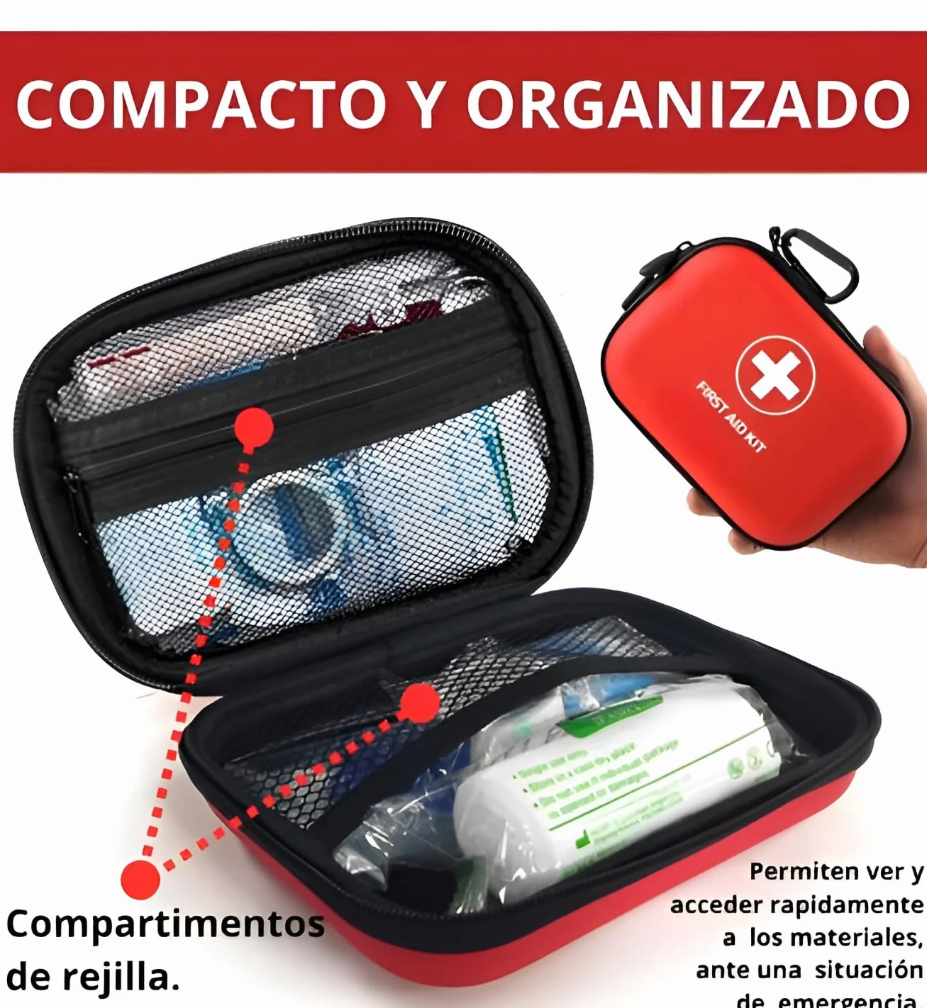 Botiquín de Primeros Auxilios 96 Piezas - Kit de Seguridad para Coche con Martillo Emergencia y Cortador de Cinturón - Estuche Rígido Impermeable