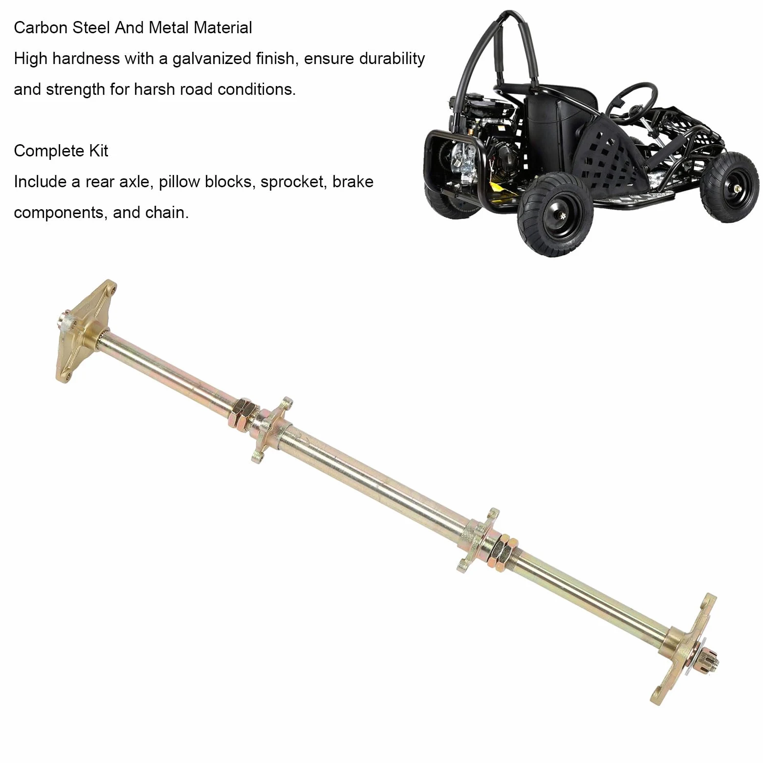 Keenso Kit de Eje para Kart, Conjunto de Eje de Transmisión Trasero de 32 Pulgadas, Piñón 428 de 37 Dientes, Disco de Freno de 7,5 Pulgadas y Juego de Cadena para ATV, Quad, Drift y