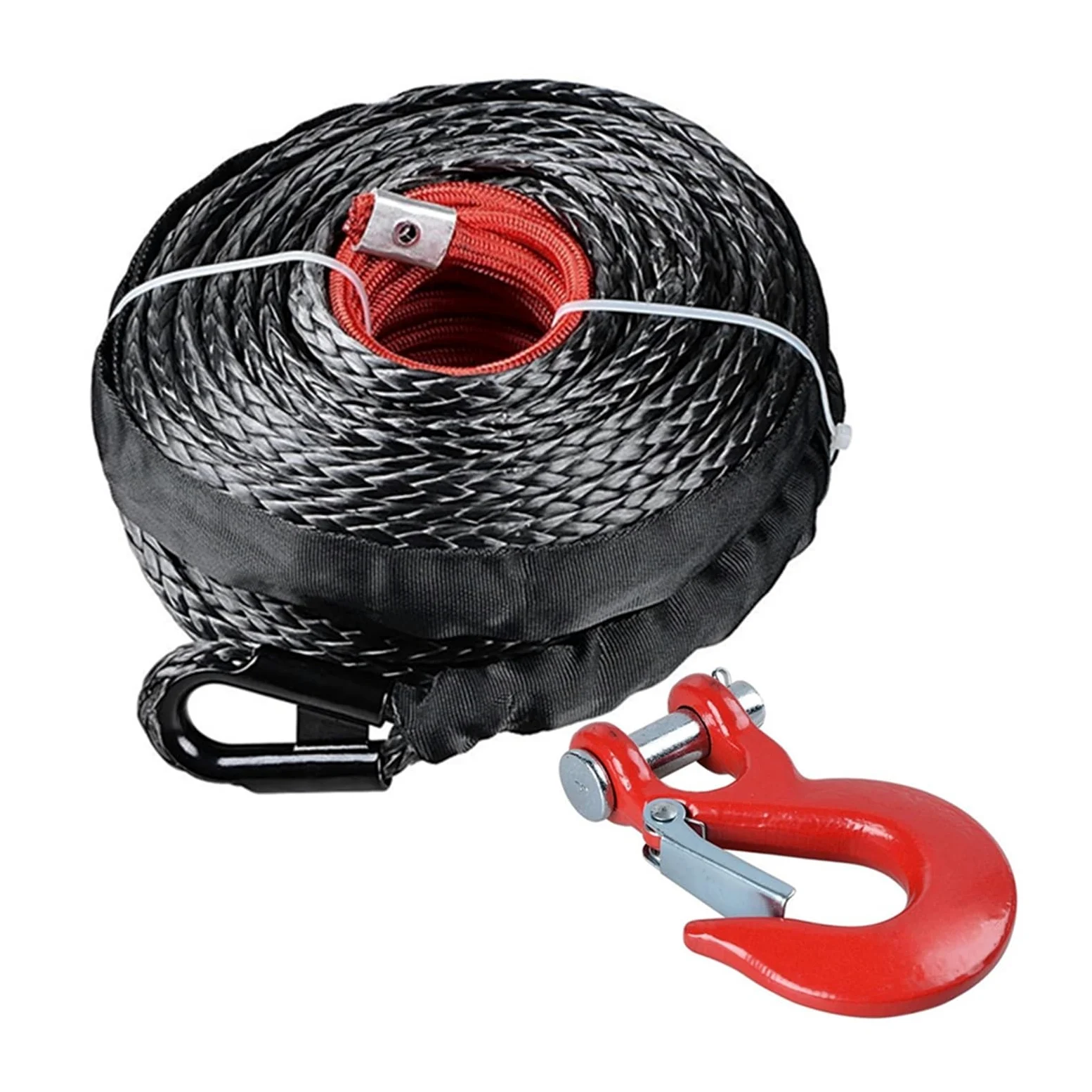 Cuerdas para Remolque, Cable de Cuerda de cabrestante de 3/8 "X 100 pies, Cable de cabrestante de 23809 Libras con Funda Protectora y Gancho for Cuerda de cabrestante de vehículo ATV SUV(Red Hook)
