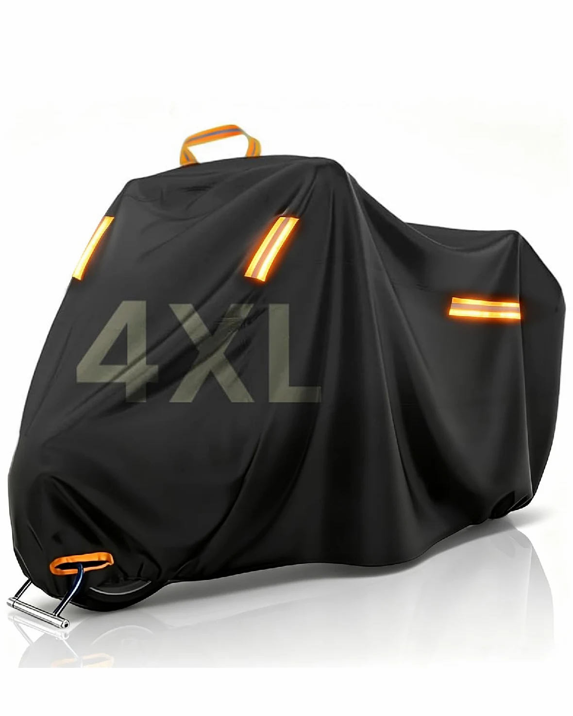Funda para Moto 4XL, 420D Impermeable Motocicleta Exteriores con Orificio para Cadena Antirrobo, Protección contra Polvo, Lluvia, Nieve y Rayos UV (295 × 110 × 140 cm)