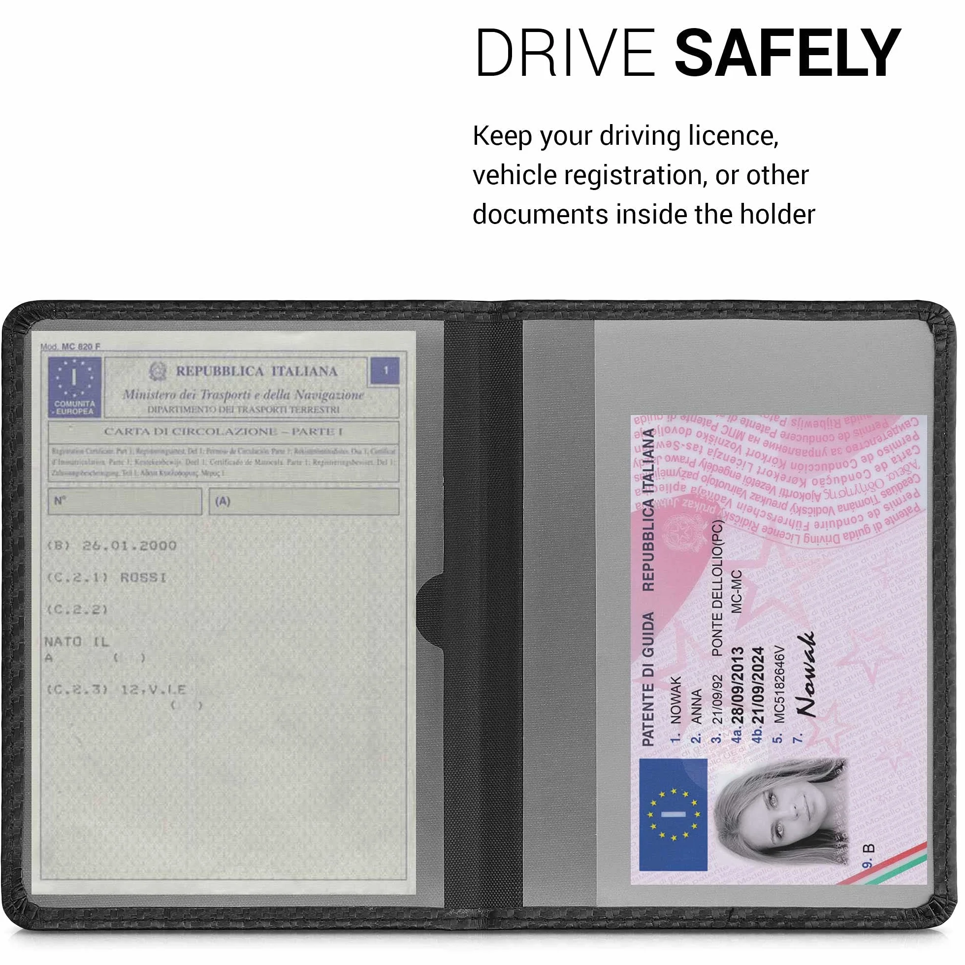 kwmobile Funda para permiso de circulación coche de cuero sintético - 10.5 x 14.8 CM - de carbono negro