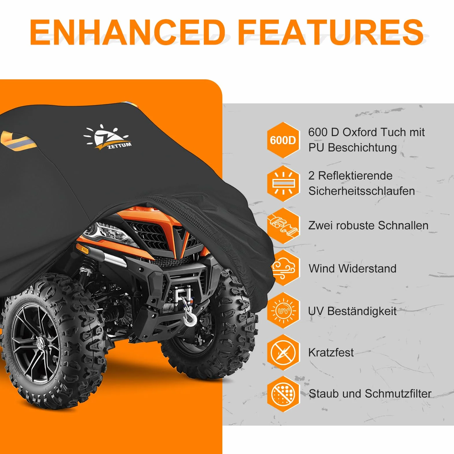 Zettum Funda para Quad ATV - 241 cm Cubierta Protectora Exterior, 600D Oxford Resistente e Impermeable, Grande Vehículo Lona Compatible con Polaris, Honda, Yamaha (241 x 121 x 121 CM)