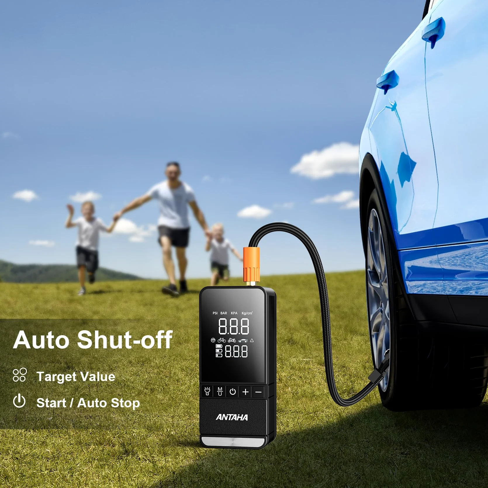 Compresor de aire portátil para neumáticos, bomba de aire inteligente de 150 PSI para neumáticos de automóvil con medidor de presión digital, bomba de neumáticos para automóviles