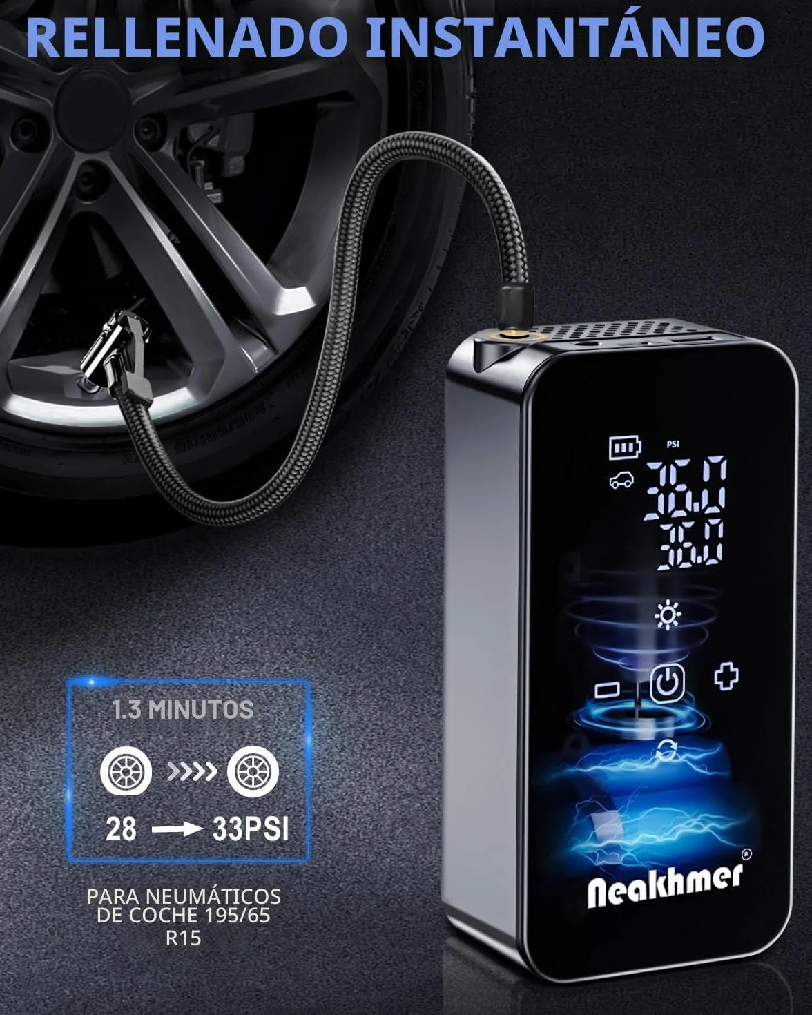 Mini Compresor Aire Portátil 150 PSI 6000 mAh 12V Inflador Eléctrico para Coche Bicicleta Motocicleta