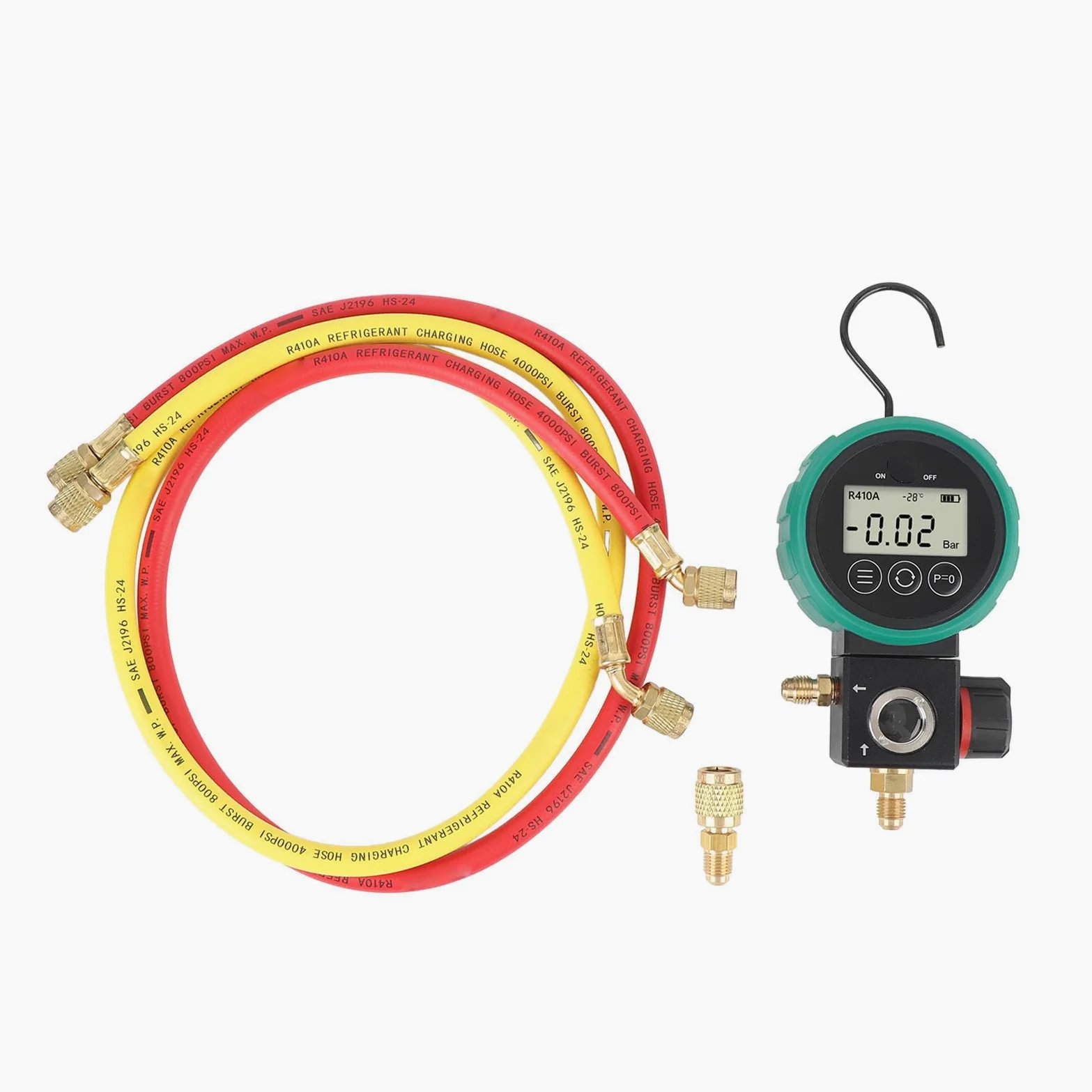 Manómetro digital HVAC, sensor de alta precisión, medidor de vacío con manguera y adaptador, apagado automático, alarma de sobrepresión para refrigerante R22, R32, R410A
