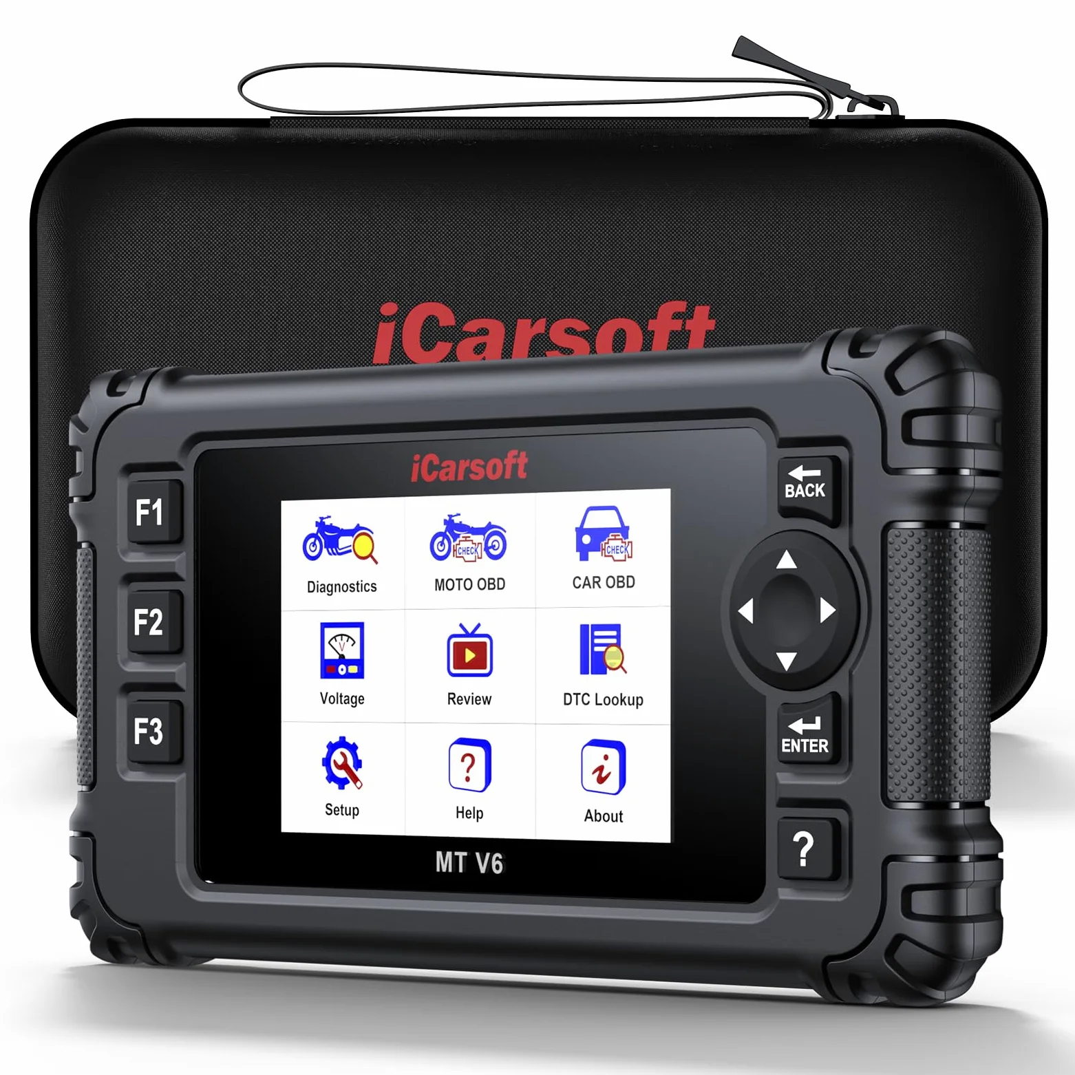iCarsoft MT V6 para Honda Moto, Herramienta de Diagnosis de Sistema Completo, 7 Servicios, Lector de códigos de Motor con Vin automático, Prueba de batería y actualización de por Vida.