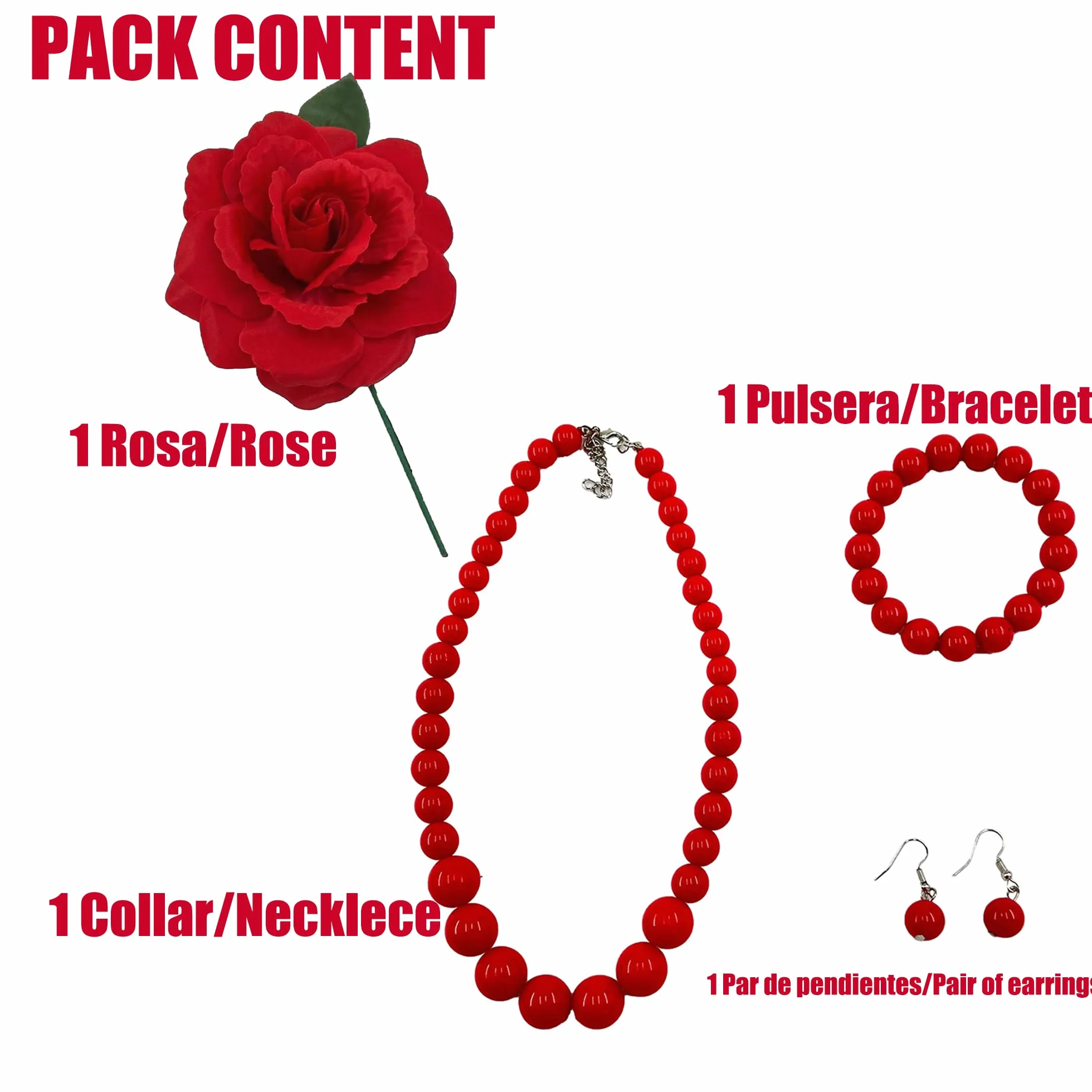 Accesorios flamenca mujer feria pinza garra pelo rosa plástico pack flor de palo rojo