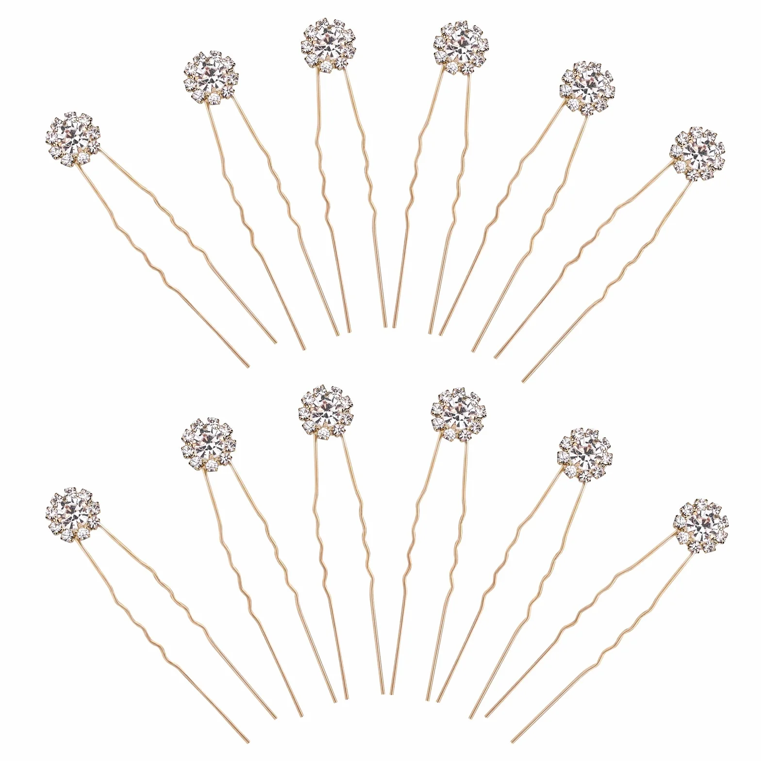KINBOM 12 Piezas Horquillas Diamantes Pelo Mujer Boda, Horquillas Flor Cristal Accesorios Novia Dorado