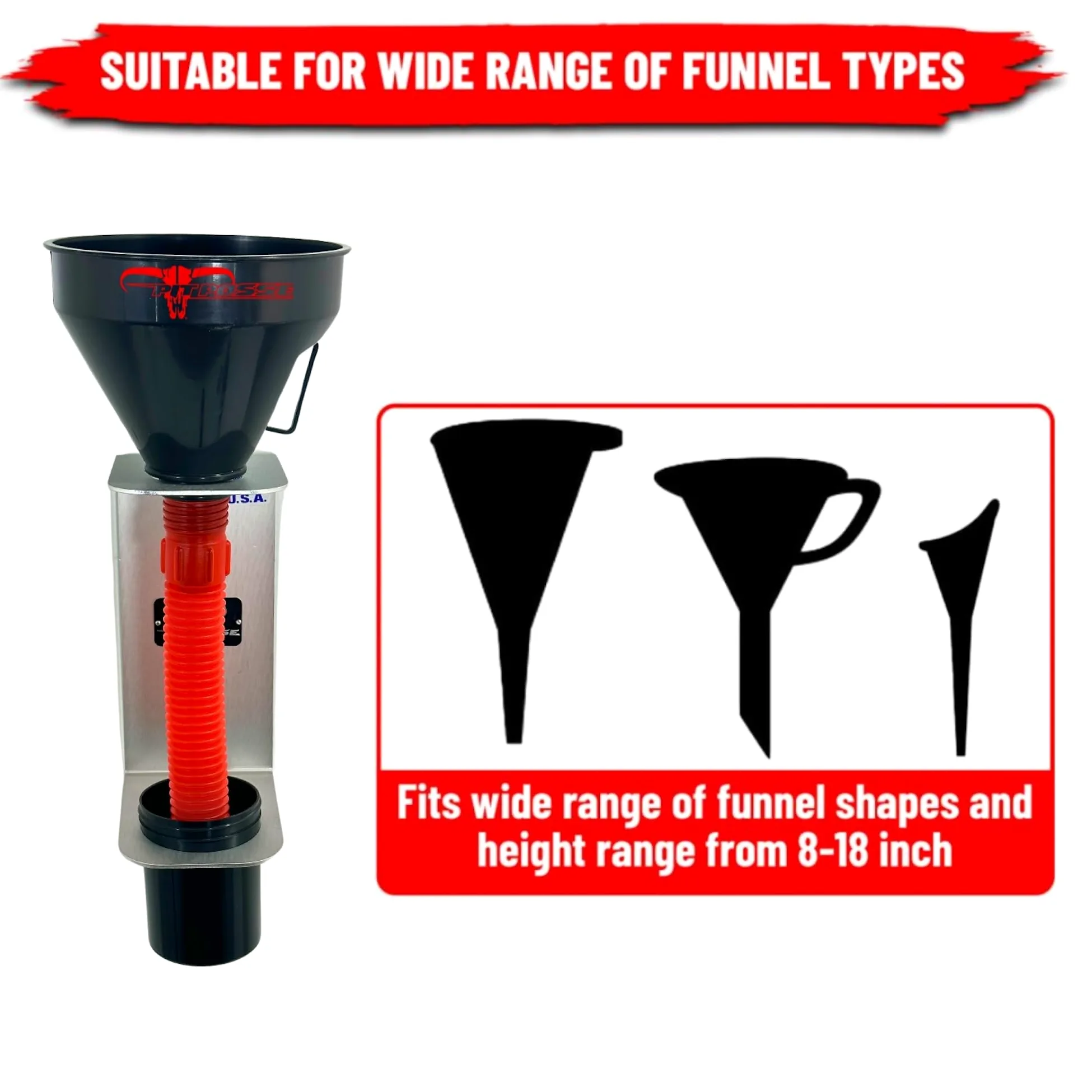 Pit Posse PP3364 - Soporte de aluminio para embudo de aceite – Tienda de garaje para remolque cerrado – Fabricado en Estados Unidos – Embudo de drenaje de líquido de montaje en pared Organizador
