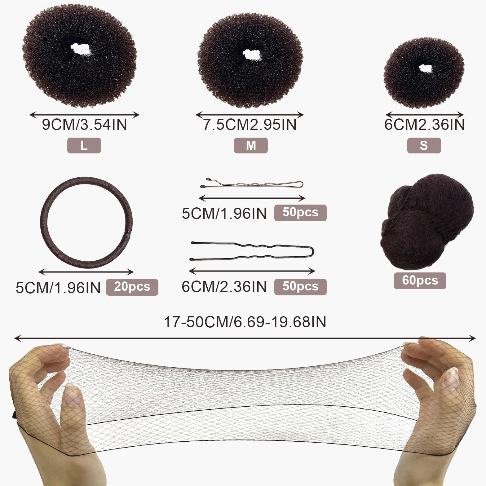 183 Piezas Juego de Hacer Moño 3 Donuts para el Pelo, Accesorios de Peinado para Bailarina de Ballet, Marrón
