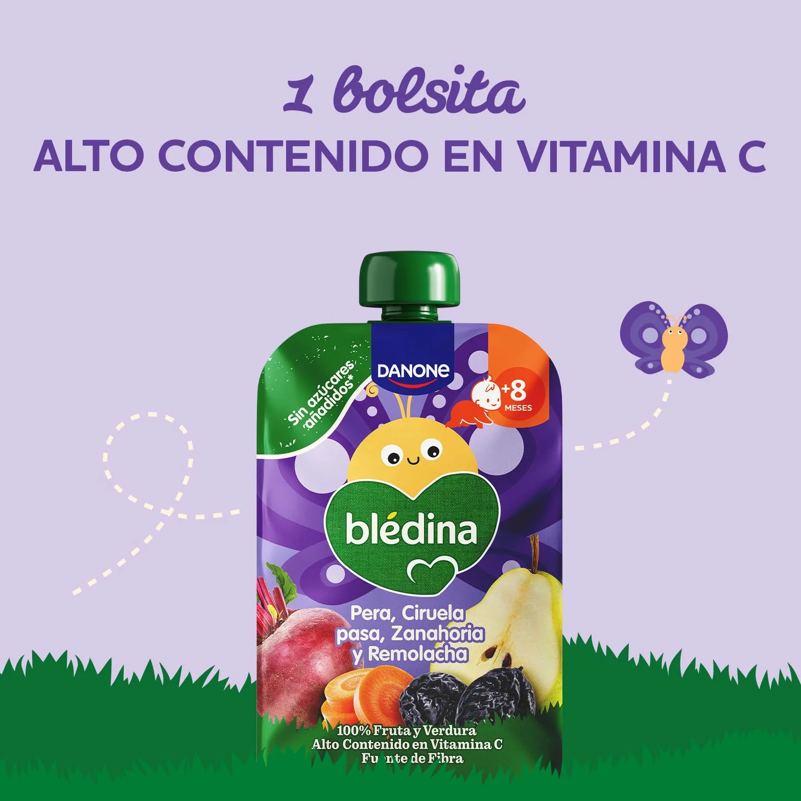 Blédina Bolsitas de Pera, Ciruela pasa, Zanahoria y Remolacha para Bebé Pouch 100% Fruta y Verdura Sin Azúcar Añadido Alto Contenido Vitamina C Fuente de Fibra Pack 6x100g
