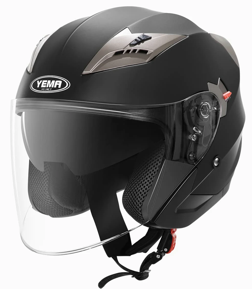 Casco Moto Jet ECE Homologado - YEMA YM-627 Casco Moto Abierto Custom Scooter para Mujer Hombre Adultos con Doble Visera