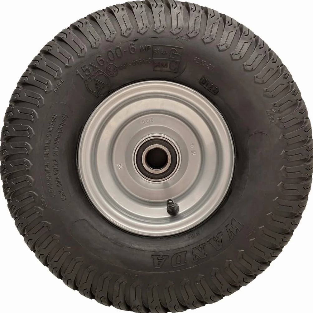 Rueda para cortacésped de 15 x 6.00-6, cubo de 65 mm, neumático P332 de 4 capas en llanta de 20 mm
