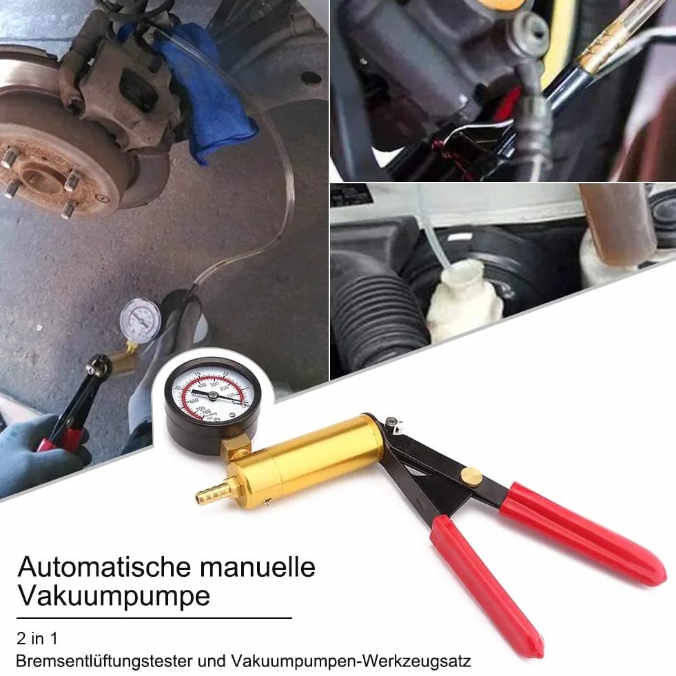 Dispositivo de purga de frenos, bomba de vacío, comprobador de vacío, adaptador para vehículos de motor, camiones y coches y motocicletas con bolsa de transporte