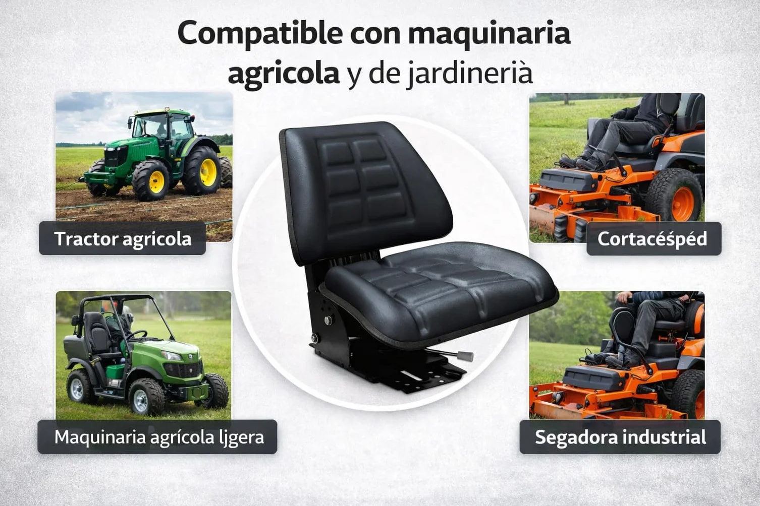 ASIENTO UNIVERSAL TRACTOR PVC NEGRO RM30 | Para Maquinaría Agrícola, Excavadoras, Maquinas Industriales, Maquina Ganadera, Motos Agrícolas, Asiento Segadora, Montacargas, Carretillas Elevadoras