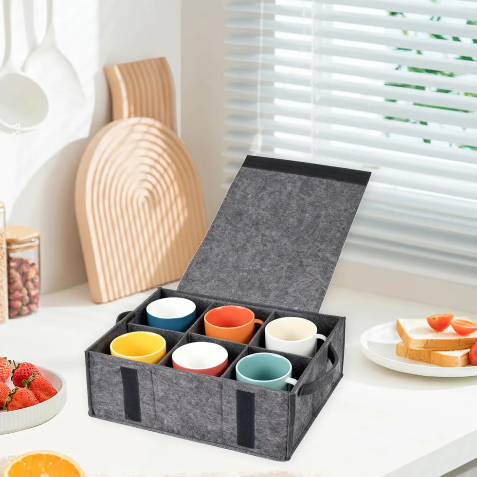 Soporte para platos y cuencos de caravana, 3 unidades, soporte de fieltro para caravana con asa, almacenamiento de tazas, fieltro para platos y tazas, organizador de fieltro para vajilla de