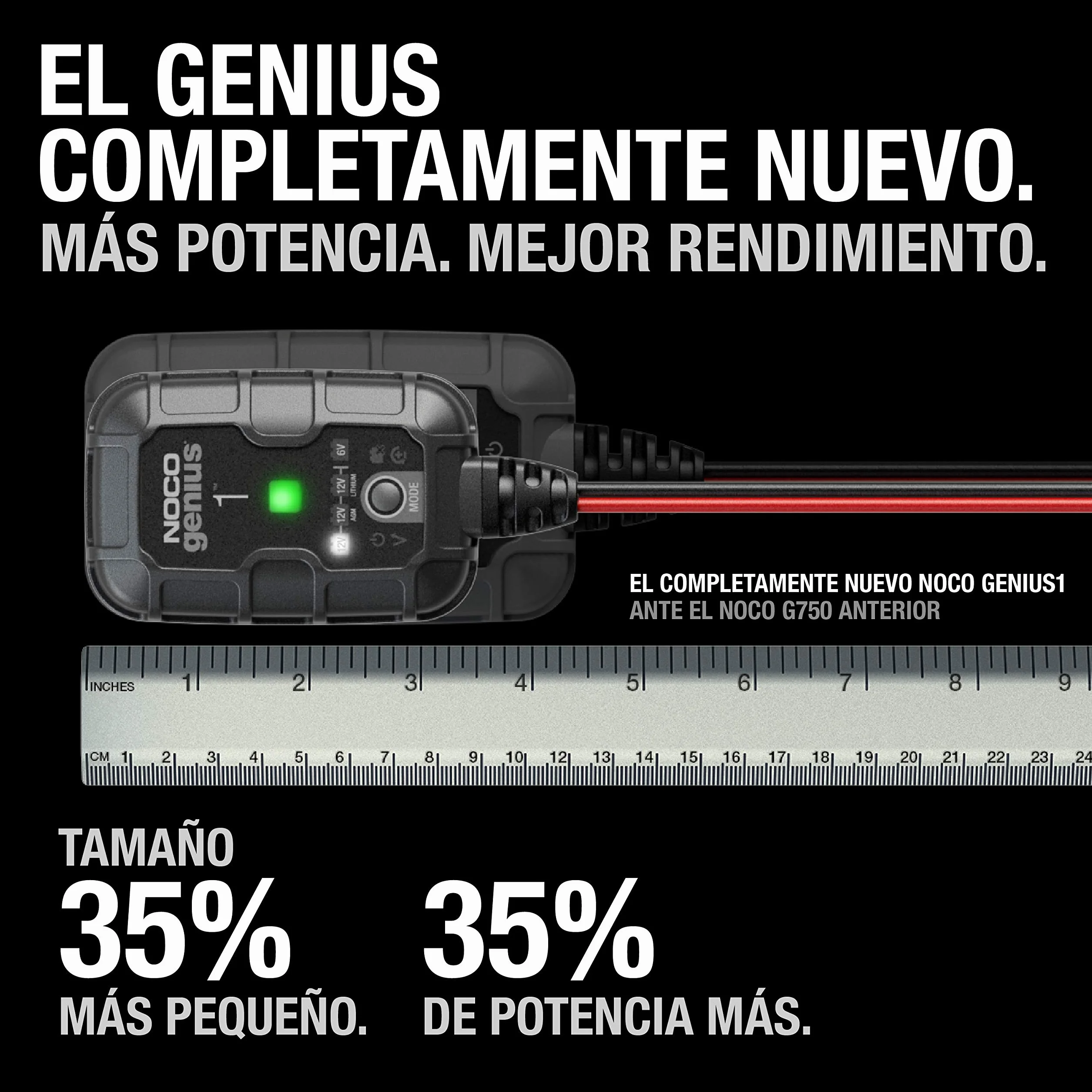 NOCO GENIUS1: Cargador Inteligente de baterías 1A 6V/12V – Mantenedor automático y desulfatador – Protección contra sobrecarga y compensación térmica – para baterías de Plomo y Litio