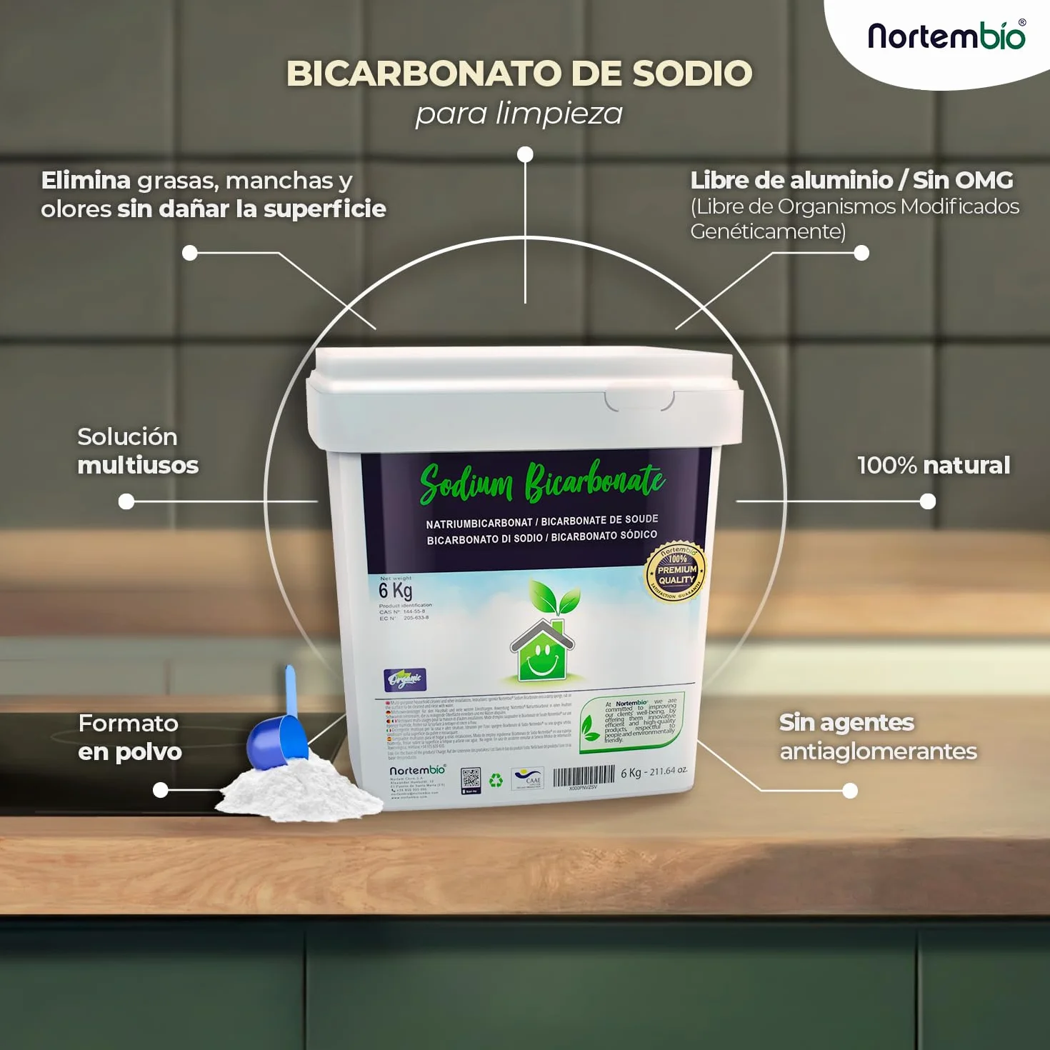 Nortembio Bicarbonato de Sodio Sin Aluminio 850 g Natural Limpieza Multiusos