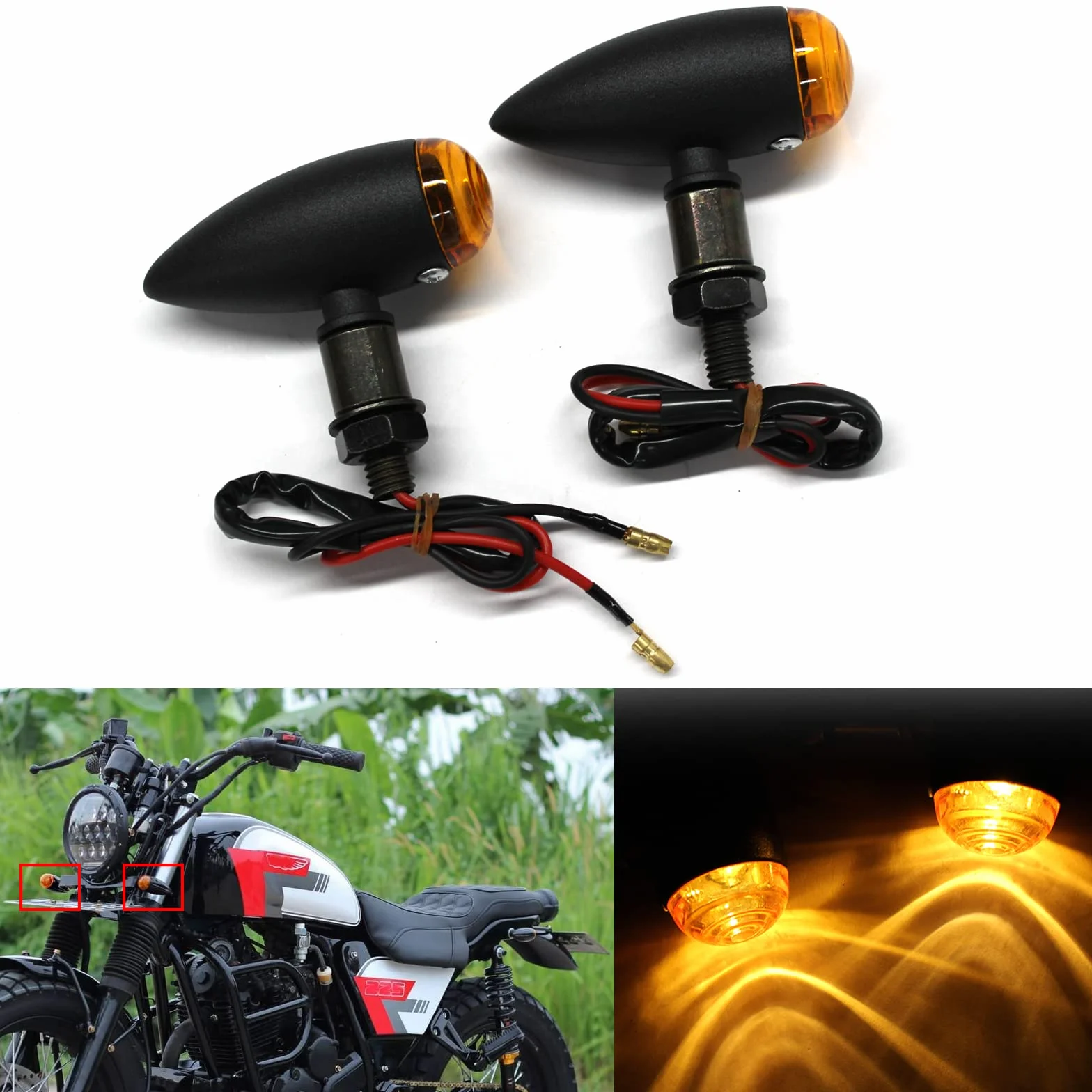 JMTBNO 2pcs Intermitentes Moto Homologados Bala Halógeno Lámpara Indicadores Señal de Giro Ámbar Luces Impermeables Universal 12V para Cruiser Chopper Cafe Racer Scooter Quad Enduro