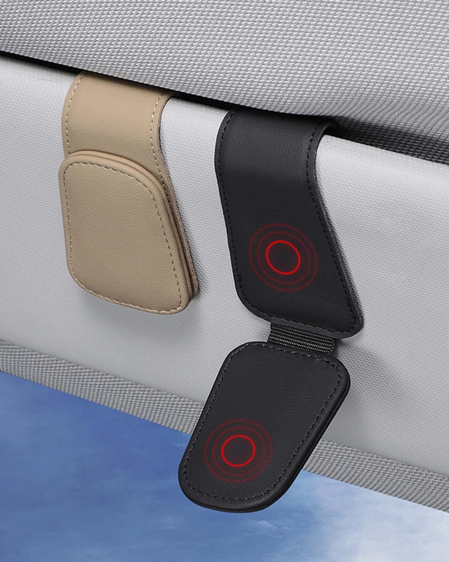 JEJA Soporte para Gafas de Sol para Coche, Cuero Soporte para Gafas de Sol, Coche, Ticket Tarjetas, Clip Gafas, Soporte para Parasoles de Coche, Negro