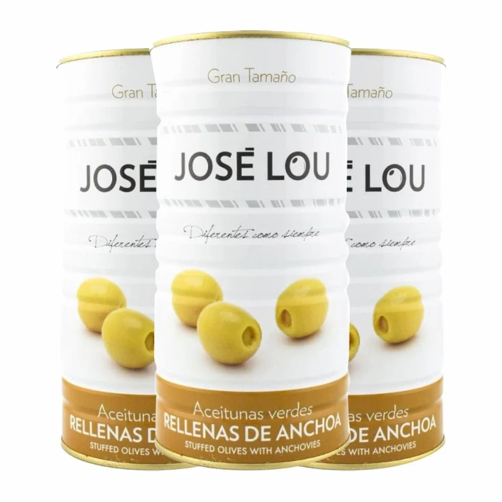 José Lou Aceitunas Rellenas de Anchoa Lata 1400 g Pack 3
