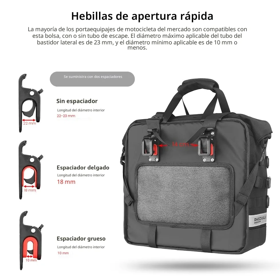 Rhinowalk Bolsas laterales impermeables 25L para moto aventura deportiva negro